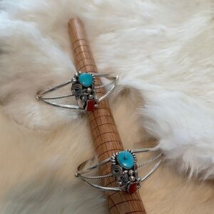 Silver and Turquoise and coral Women's Bracelet